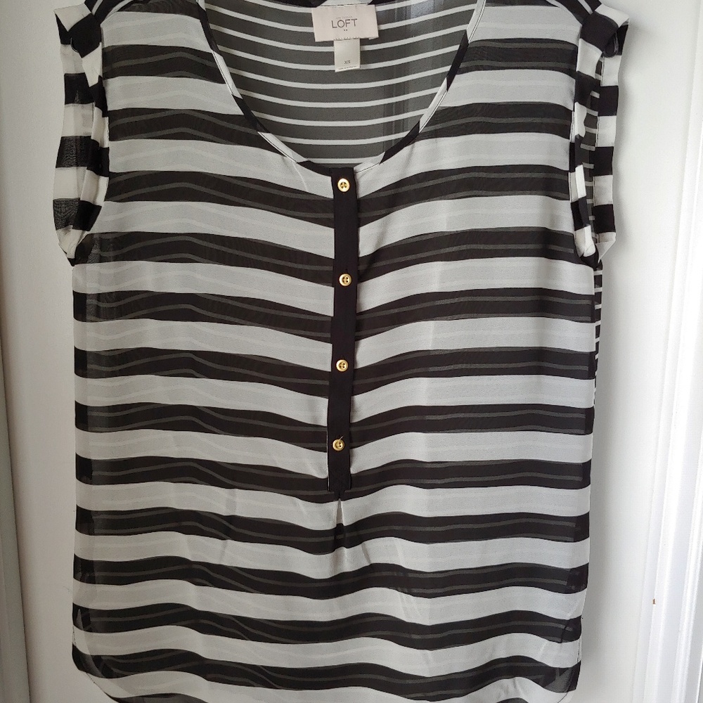 LOFT Black and White Striped Blouse